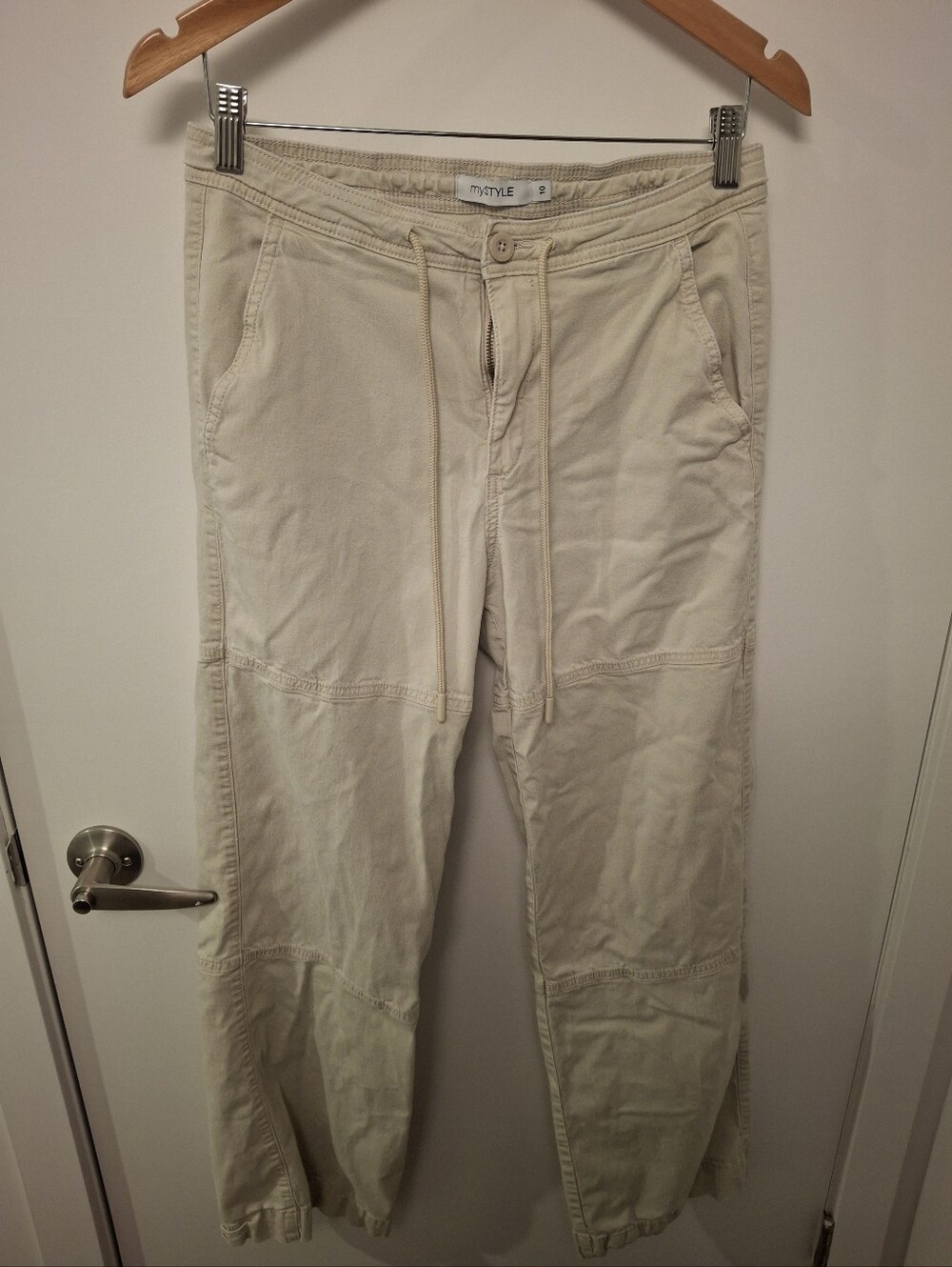 myTyle Cream Drawstring Casual Pants